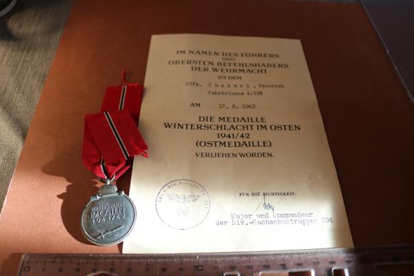 Medal Winter Battle in the East with a certificate - Fahrkolonne 4/294 1942